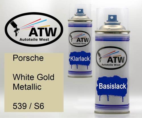 Porsche, White Gold Metallic, 539 / S6: 400ml Sprühdose + 400ml Klarlack - Set, von ATW Autoteile West.